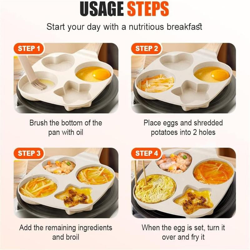 Non-Stick 4-Hole Star Egg Pan Cookware, Granite-Style Pancake Skillet with Wooden Handle, Small Frying Pan for Eggs, Omelets, Toast, Pancakes, Crepes, Sandwiches, Breakfast, Easy Clean, Kitchen Gadget, Multifunctional, Birthday Gift