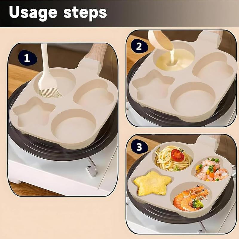 Non-Stick 4-Hole Star Egg Pan Cookware, Granite-Style Pancake Skillet with Wooden Handle, Small Frying Pan for Eggs, Omelets, Toast, Pancakes, Crepes, Sandwiches, Breakfast, Easy Clean, Kitchen Gadget, Multifunctional, Birthday Gift