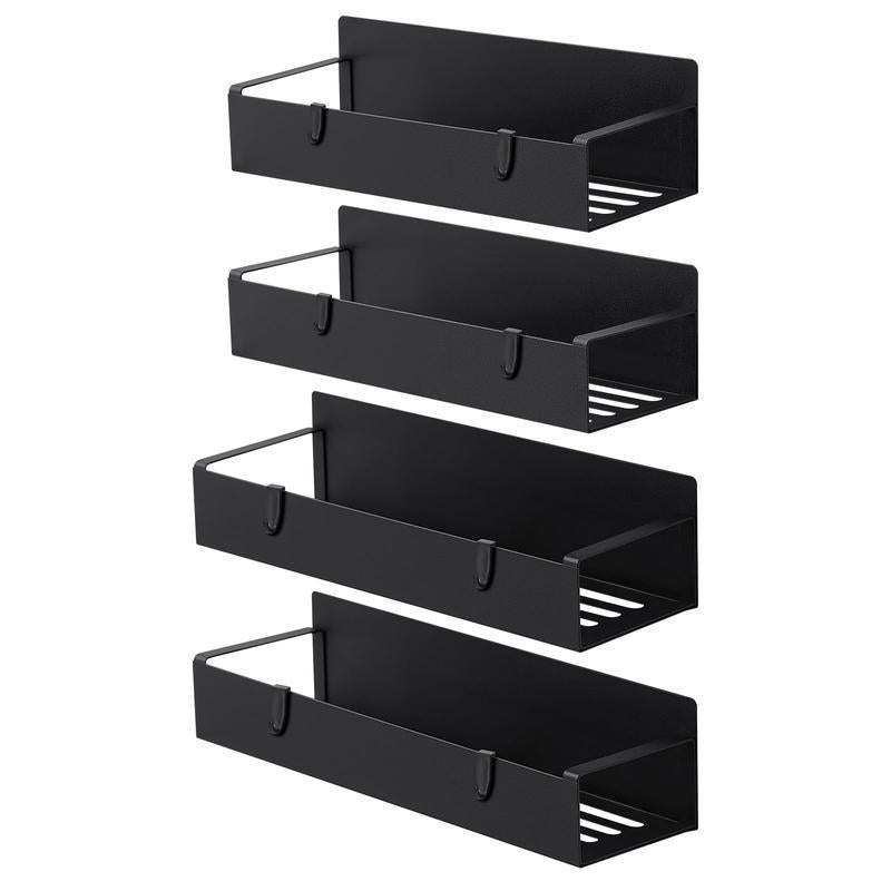 4-Pack Magnetic Spice Rack for Refrigerator & Oven – Metal Fridge Organizer with Hooks, Black Kitchen Storage Solution