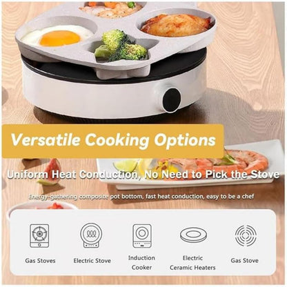 Non-Stick 4-Hole Star Egg Pan Cookware, Granite-Style Pancake Skillet with Wooden Handle, Small Frying Pan for Eggs, Omelets, Toast, Pancakes, Crepes, Sandwiches, Breakfast, Easy Clean, Kitchen Gadget, Multifunctional, Birthday Gift