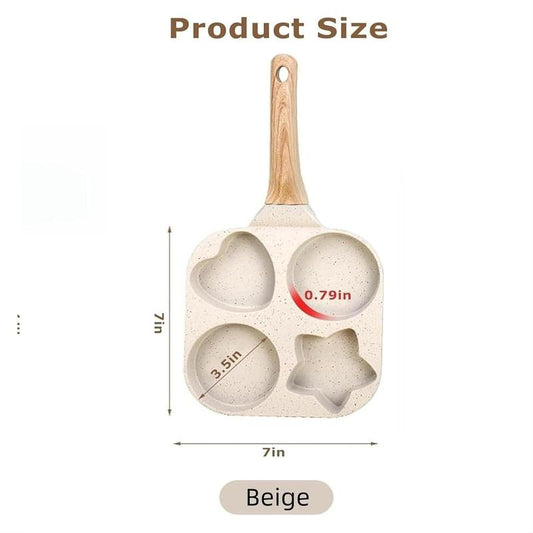 Non-Stick 4-Hole Star Egg Pan Cookware, Granite-Style Pancake Skillet with Wooden Handle, Small Frying Pan for Eggs, Omelets, Toast, Pancakes, Crepes, Sandwiches, Breakfast, Easy Clean, Kitchen Gadget, Multifunctional, Birthday Gift
